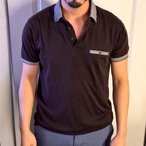 Denim & Flower Dark Polo with Gray Trim